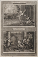 KG 12131
<br/>
Illustraties uit de Bijbel van Martin, Jesias VI. & Jeremia XXXVIII.6, Jesaja's gezicht van den Heere & Jeremias uit de modderkuil getrokken door Ebedmolech.
<br/>
<em>Picart, Bernard (1673-1733)</em>
